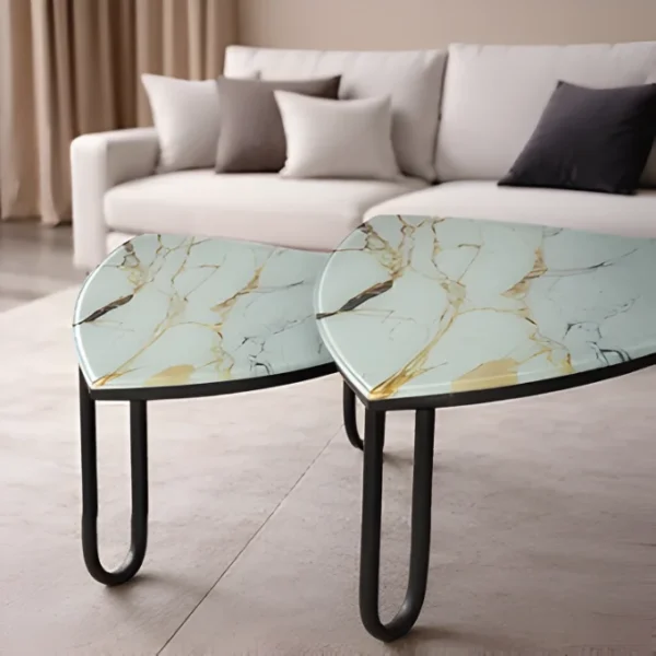 Untitled design (30) Teapoy with Marble Design Glass Set- 2 Piece, Triangle